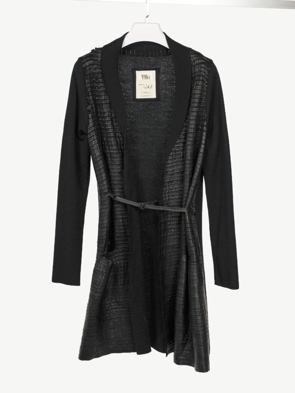 Annette Gortz AW10 Monk Black Leather-Strip Cardigan